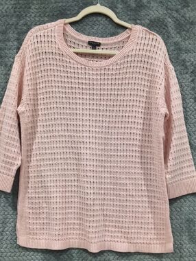 Talbots Pale Pink Open-Weave Crewneck Sweater